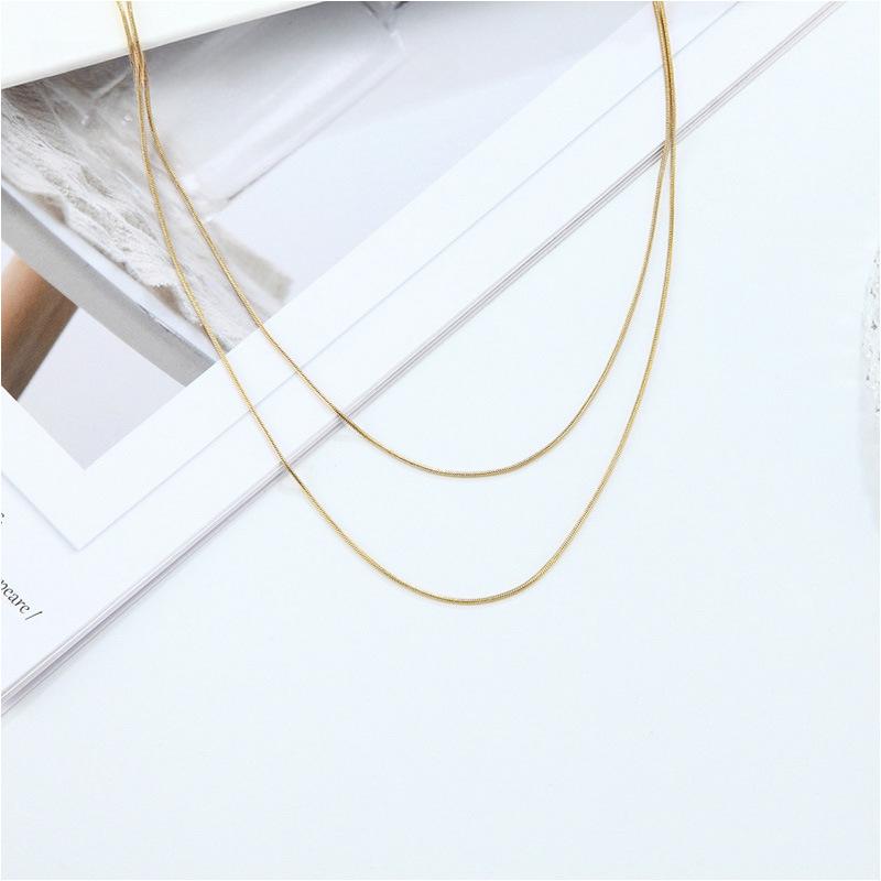 Double-layer Square Snake Bone Necklace, Women's Ins Cold Wind Stacked Collarbone Chain, Versatile High-end Accessories