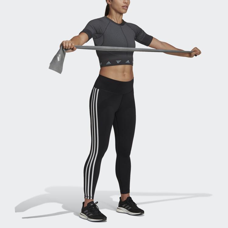 Adidas Wtr Aeroknit T Logo Hemmed Short Sleeve Fitness Top Women tops Black HD9566