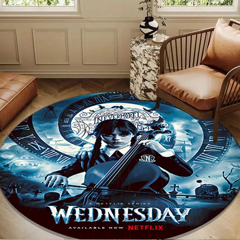 Wednes-day Gothic Family Reunion Round Rug for Livingroom,Bedroom, Palyroom, Chair Rug, Area Rug, Circle Carpet, Large Size Fan Christmas Gift