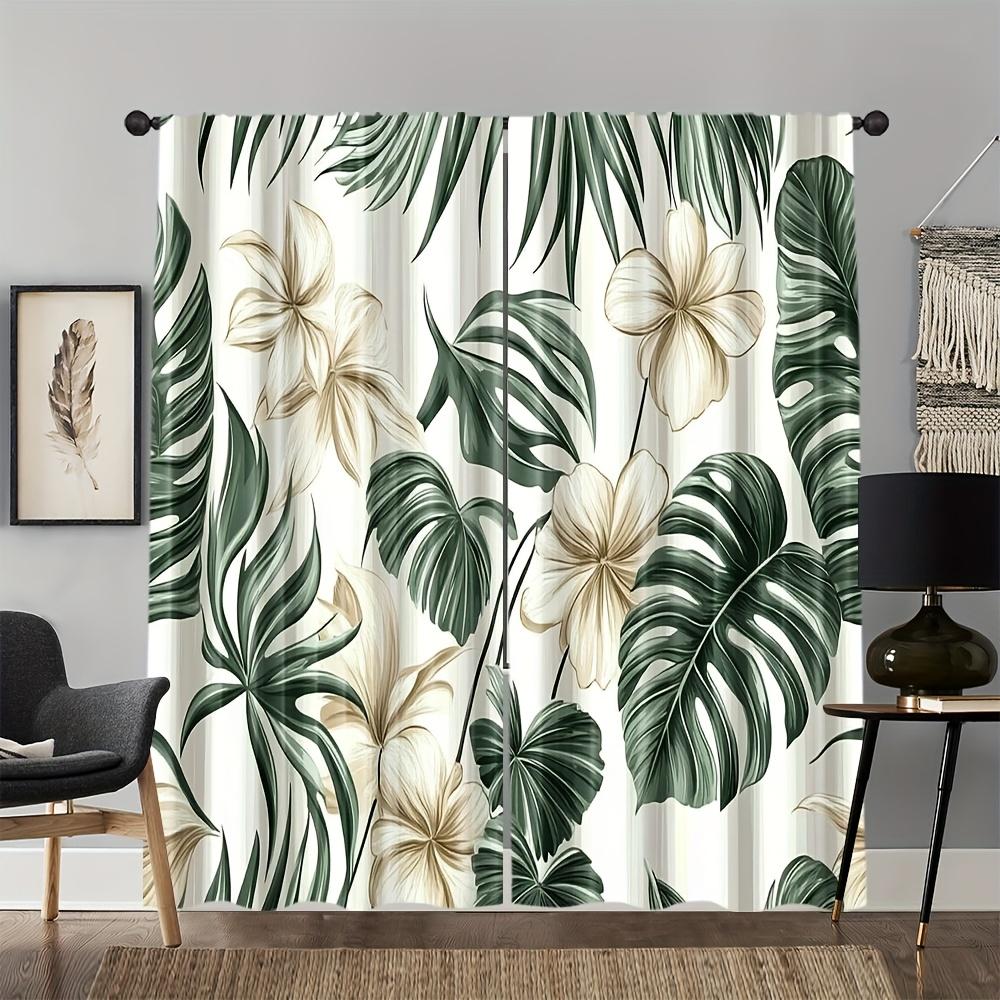 

Palm Leaf Watercolor Green Coconut Tree Pattern Curtains Polyester Fabric Suitable Bedroom Living Room Made Of Machine Washable Great Decor W100*H70(CM)-Grommet top&2PCS