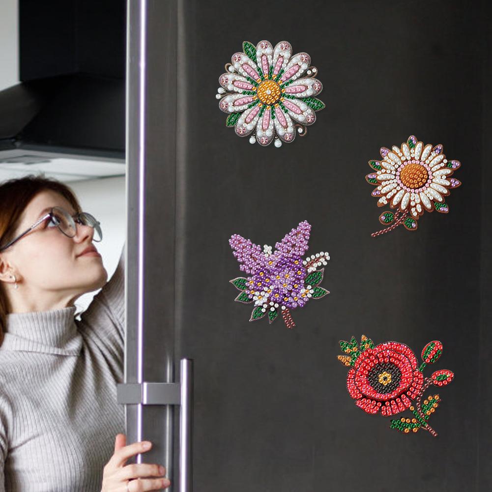 6Pcs Acrylic Sunflower Diamond Art Fridge Magnet Diamond Painting Refrigerator Magnet DIY Fridge Stickers for Car Mailbox Decor