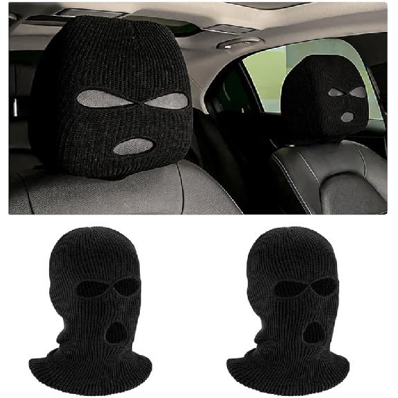2 PCS Car Headrest Cover, Personalized Funny 3 Hole Auto Seat Full Face Mask Headcover, Ski Mask Wrap Protection for Front Seat Head Rest Decoration,