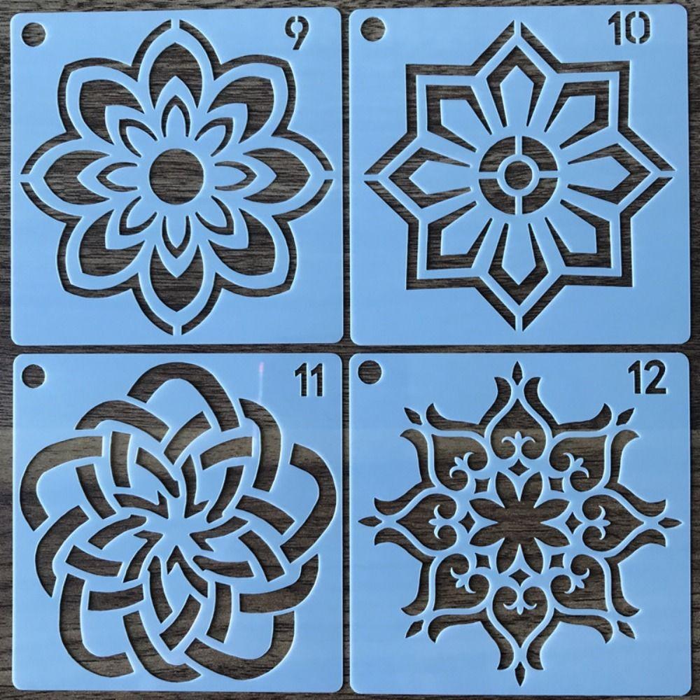 16/16Pcs Creative Mandala Dot Painting Templates Reusable Small Size Mandala Stencils Hollow Craft Project Dot Painting Stencils
