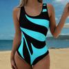 Summer Sexy Wave Curve Printed One-piece Swimsuit Slim Fit , Deep U-back Design, Beach Pool Vacation Eye-catching Fashion Swimsuit