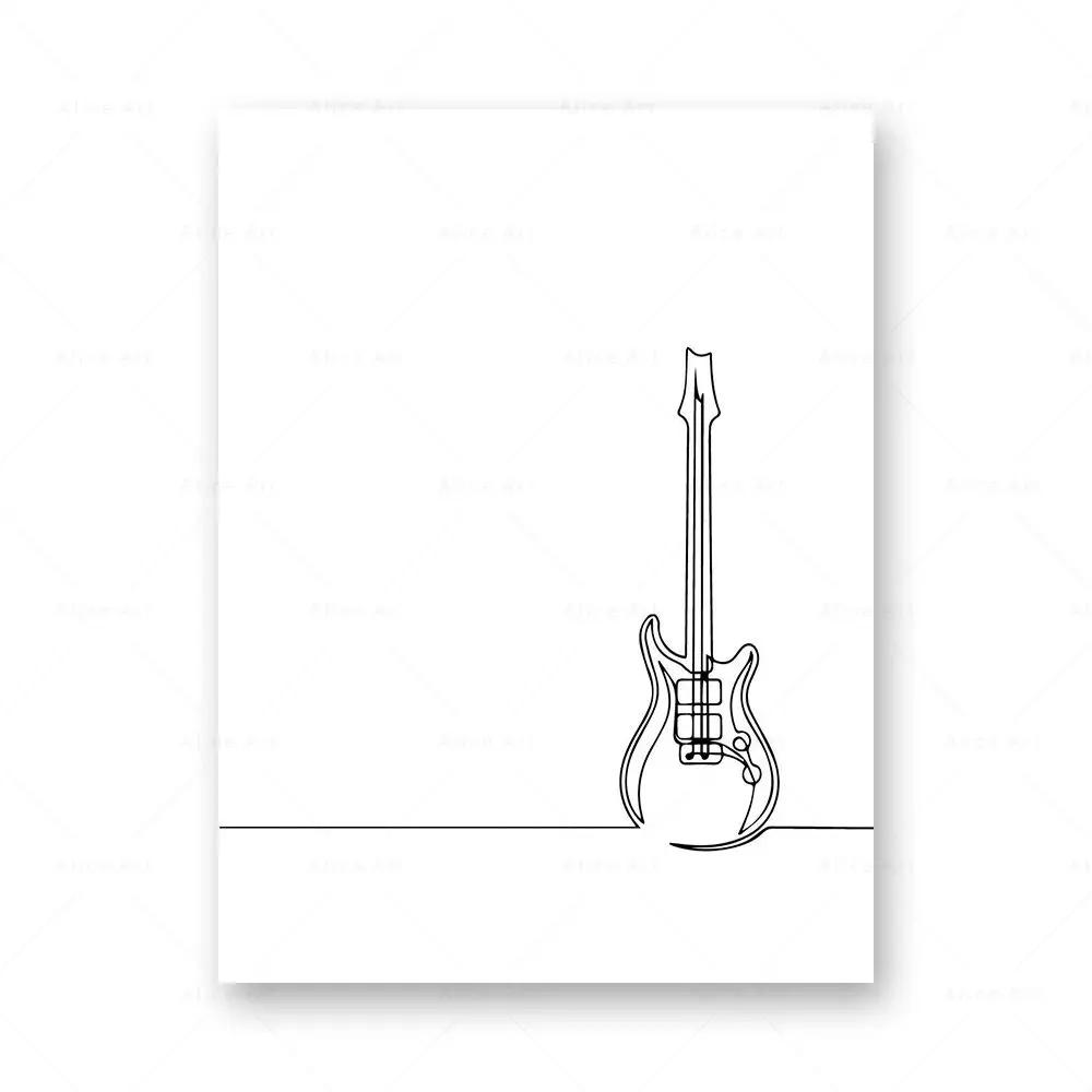 Draw Wall Art Canvas Poster Music Print Nordic Piano Guitar Saxophone Line Abstract Minimalist Painting Picture Living Room Deco