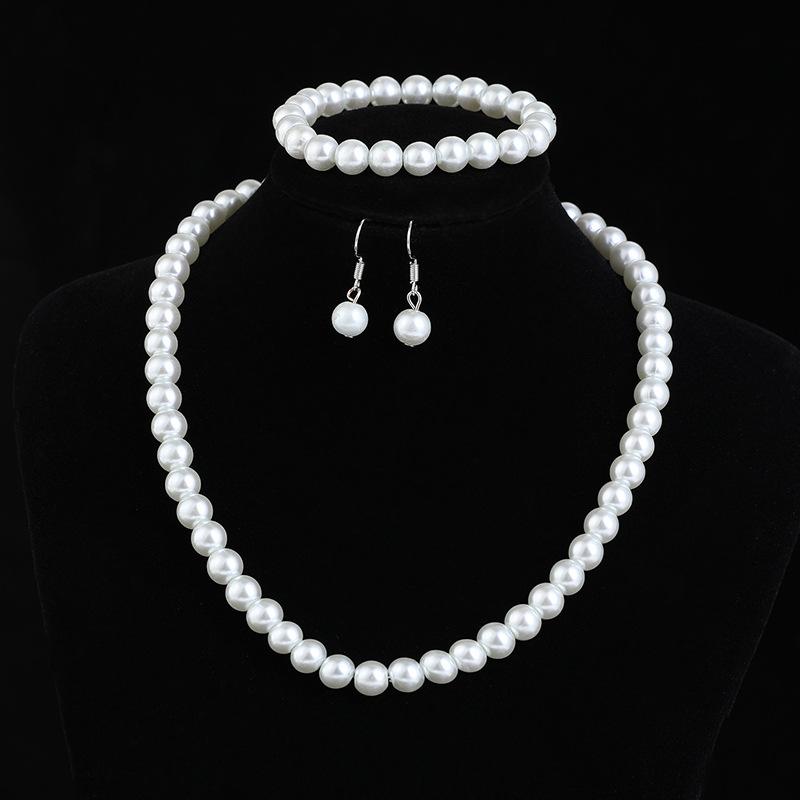 Pearl rhinestone necklace, bracelet stud earrings set, bridal full diamond neck chain, versatile collarbone chain jewelry.