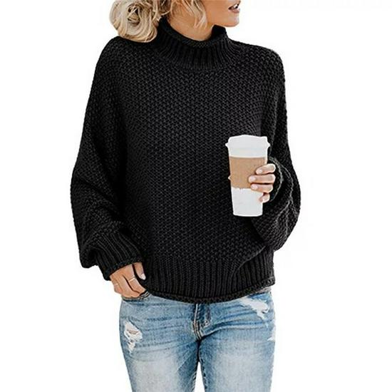 Pull-over ample en tricot à col haut pour femme Automne/Hiver 2023 Style Street Européen & Américain