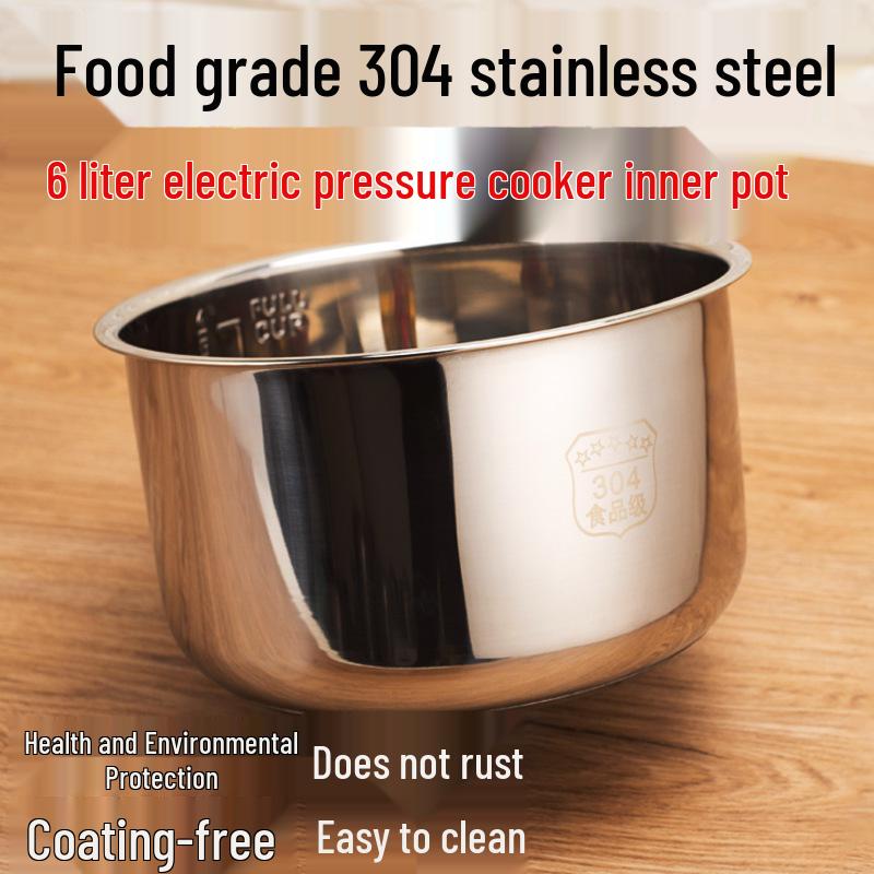 Universell 6L Non-Stick Elektrisk Trykkkoker Innergryte, 304 Rustfritt Stål med Sammensatt Bunn