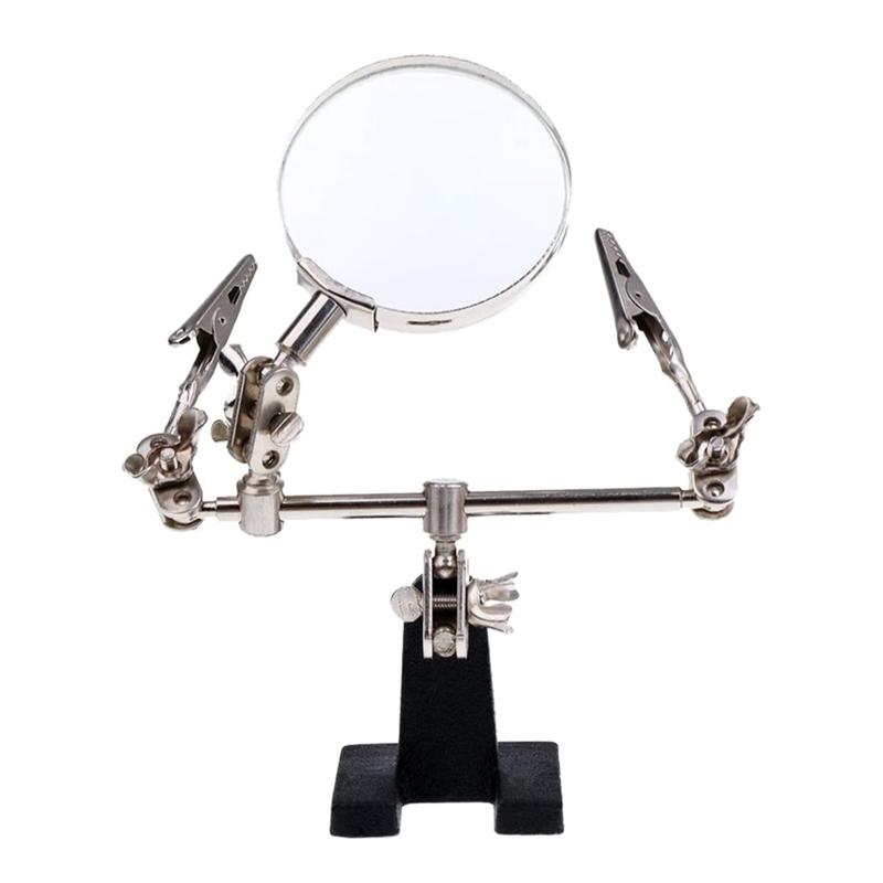 Adjustable Helping Hand Magnifier Magnifying Glass Jewelry Clamp Holder Stand 360 Degree Rotatable Lens with 2 Alligator