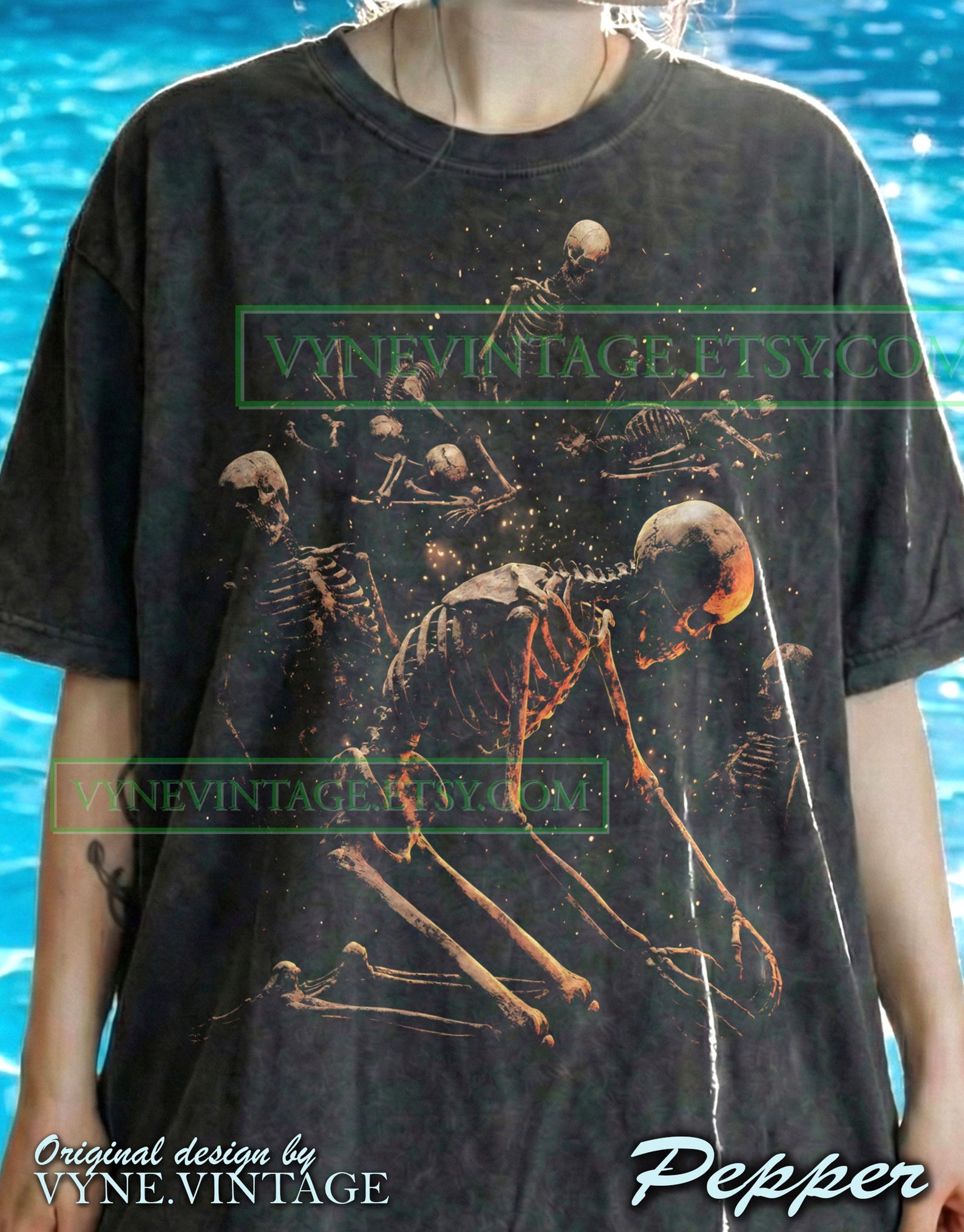 Skeleton Skull Comfort Colors® Tshirt, Dark Fantasy Tees, Gothic Horror Sweater, Fire Embers Tanktop, Spooky Halloween Undead Art S