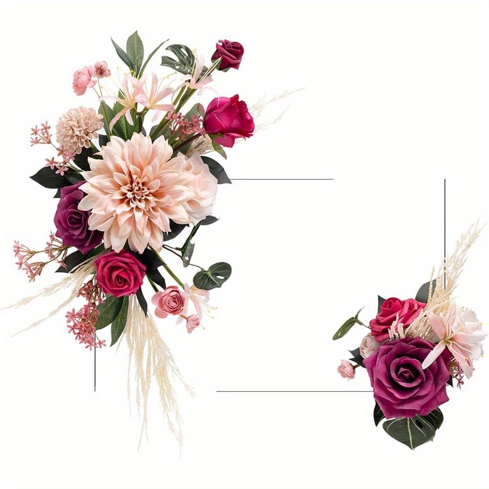 2 Pcs Wedding Sign Flower Swag Artificial Arch Backdrop Garland for Ceremony Party Entrance Welcome Easel Door Floral Wall Home Entryway Outdoor Decor