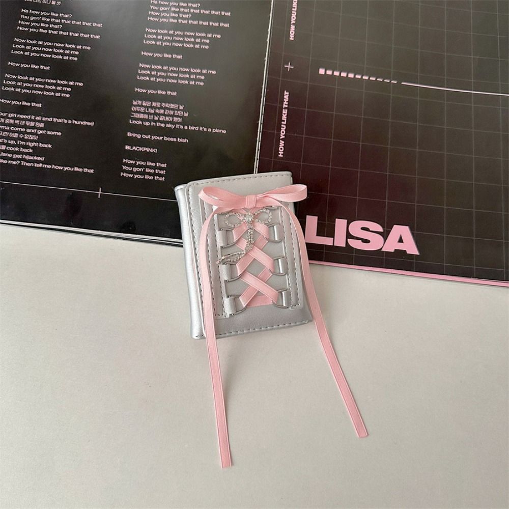 Korean Style Balletcore Pocket Purse Wallet Crystal Crossover Strap Three Fold Wallets  Girls