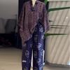 European & American Women's Summer 2026 Sweet Floral V-Neck Batwing Sleeve Top & High Waist Straight Leg Pants Set