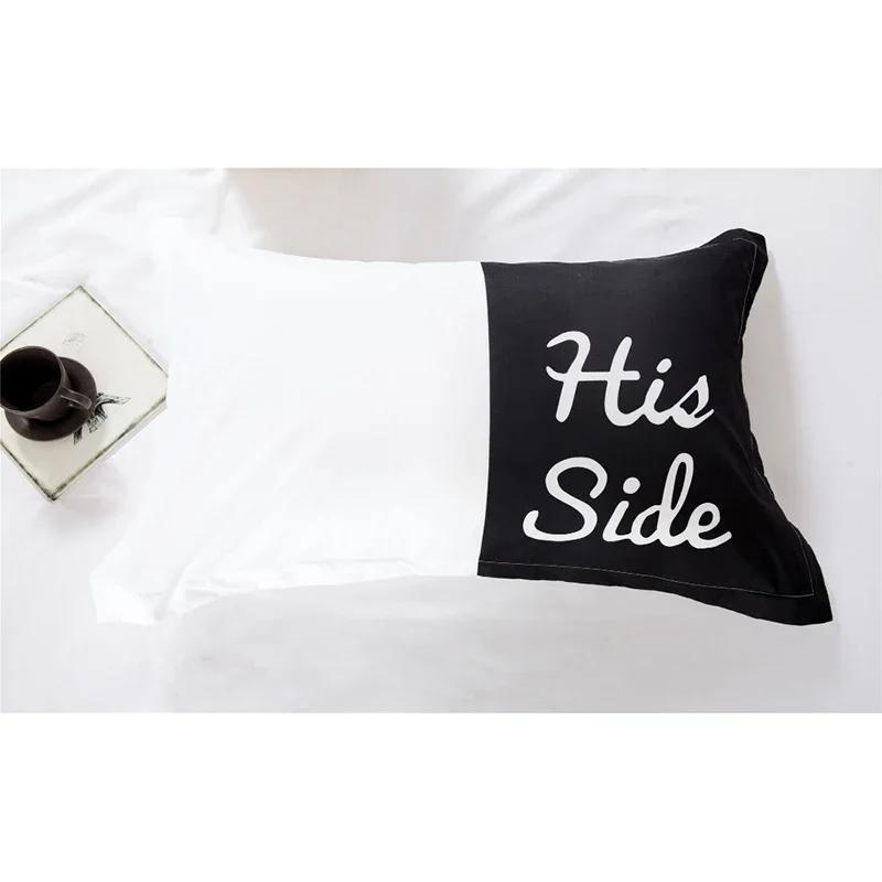 Simple Black White Bedsets Her Side His Side Bedding Sets Queen King Size 3/4pcs Bedding Duvet Cover Set Couples Home Textile