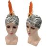 Rhinestones Feather Turban Hat Dress Up Indian Pleated Cap Arab Pleated Turban  Costume Accessory
