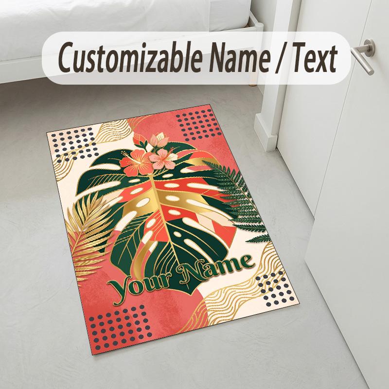 Golden Honey Bee Theme Soft Crystal Velvet Rug Custom Name & Text Print Non Slip Floor Rug for Bedroom Living Room