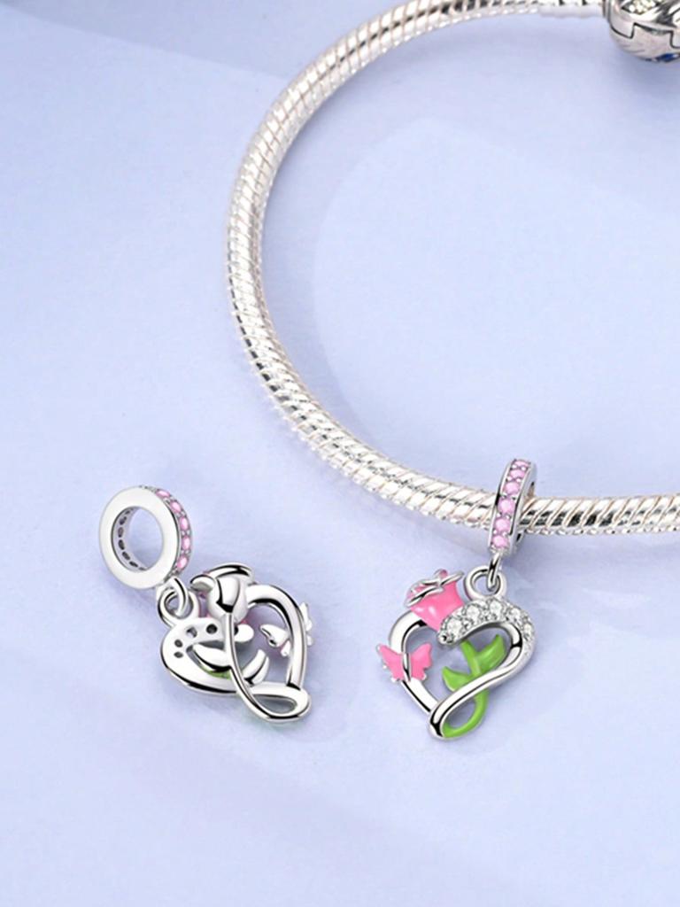 Copper Plated Original Charms Hip Hop Bear Butterfly Rose Beads Fit Bracelet Women'S Jewelry Gift