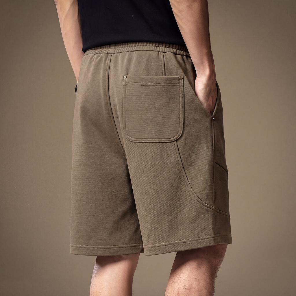 High-end American retro knitted casual shorts men's summer thin loose straight splicing fashionable five-point medium pants