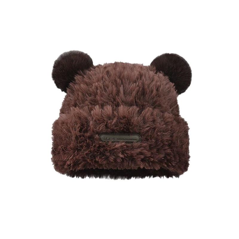 New cute bear series knitted hat children autumn and winter soft waxy plush big head circumference warm bag head wool hat