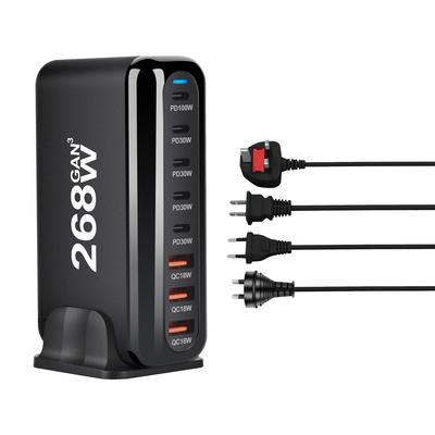 Chargeur rapide USB C Gan 268 W, station de charge à 6 ports, adaptateur secteur compact et rapide, compatible avec M