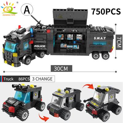 HUIQIBAO SWAT Polizei Station Lkw Modell Bausteine Stadt Maschine Hubschrauber Auto Figuren Ziegel Pädagogisches Spielzeug Für