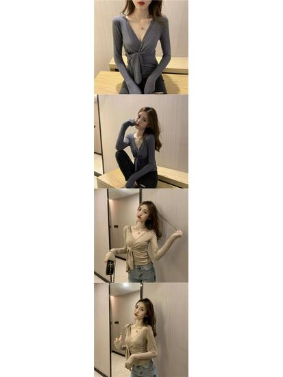 Podzimní Slim Fit Tričko s dlouhým rukávem a páskem v pase pro ženy, jednobarevné s límečkem, základní vrstva