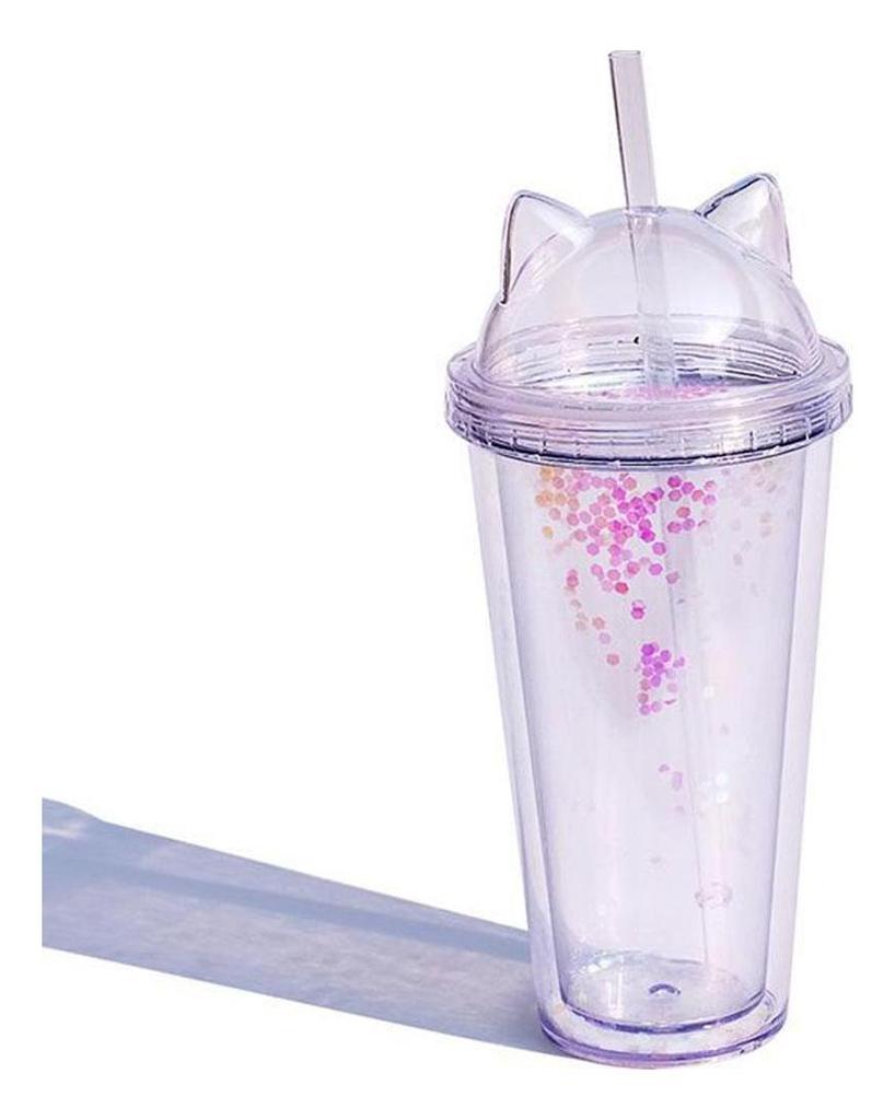Geschenk-kundenspezifischer Becher-kreativer Plastikwasser-Becher-Strohbecher-nette Katze-Ohr-Flash-Film-Doppelschicht-Becher-Wasser-Flasche