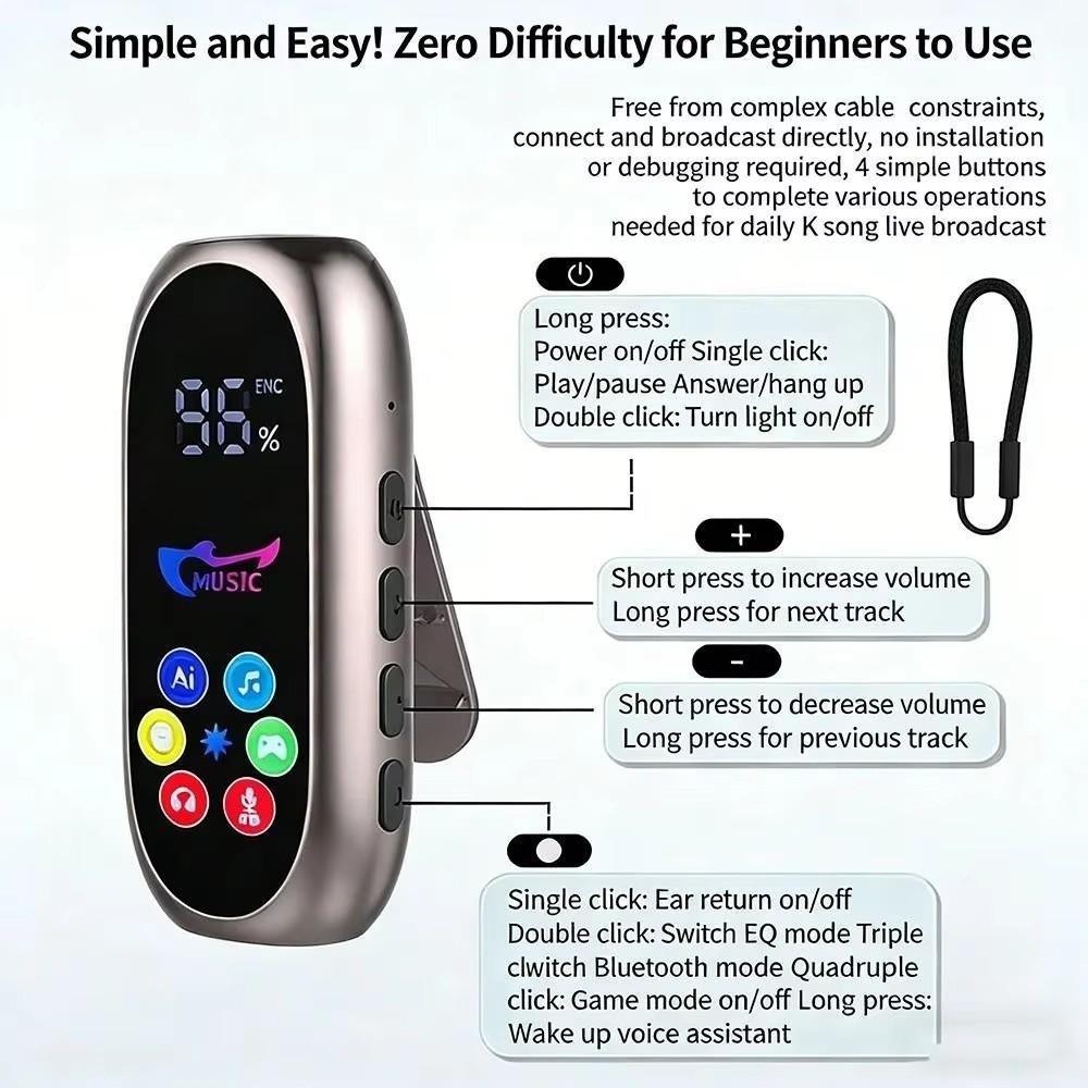 Noise Reduction Bluetooth Headphones Color Screen Wireless Earbuds Clip-On Earphones  Indoor Use
