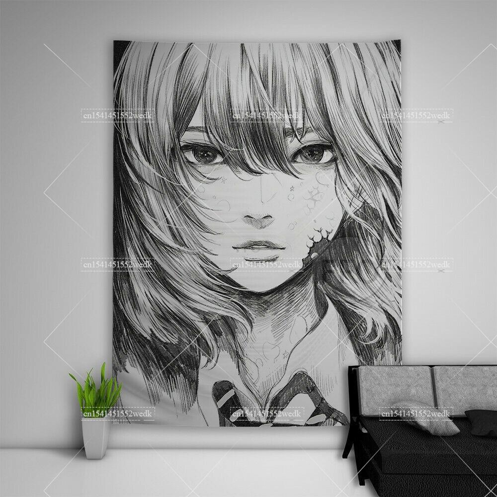 Kawaii School Girl Tapestry Wall Decor Anime Tapestry Manga Aesthetic Room Decoration Meme Tapestries Art Poster For Home