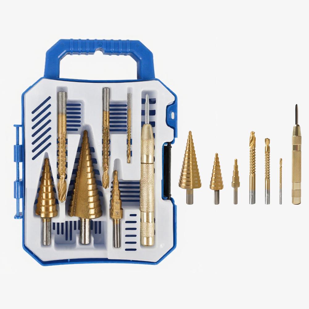 

7pcs Straight Flute Step Drill Bit Set With Center Punch Five-blade Chamfer Tool Sawtooth Tower Drill Set For Metalworking China Mainland