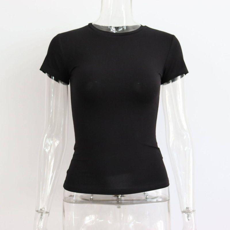 Summer Basic Round Neck Short-Sleeved T-Shirt for Women, Tight-Fitting, Sexy, European and American Style, Simple Pure Color, Versatile Top for Women