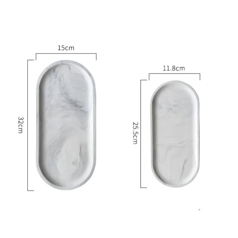 Nordic Creative White Marble Ceramic Jewelry Storage Tray Oval Ellipse Fruit Tray Decorative Plate Food Dessert Dish Tableware