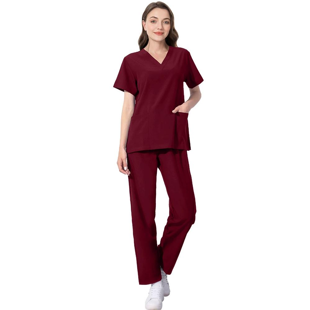 Stretch Quick-drying Surgical Gown Hospital Nurse's Suit Beauty Salon Work Clothes V-neck Split Hand-washing Gown