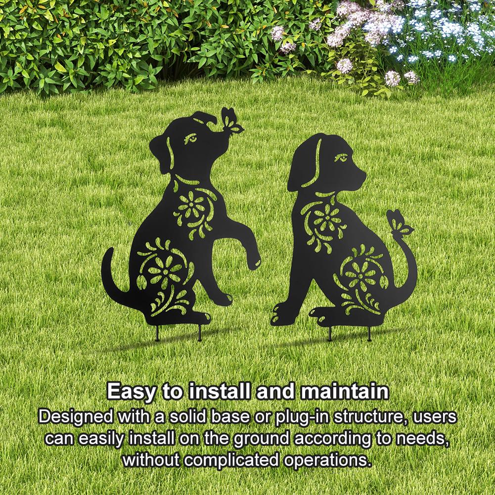 2Pcs Animal Silhouette Stakes Black Animal Stakes Decorative Animal Stakes Cat Dog Stake Ornament Outdoor Decoration