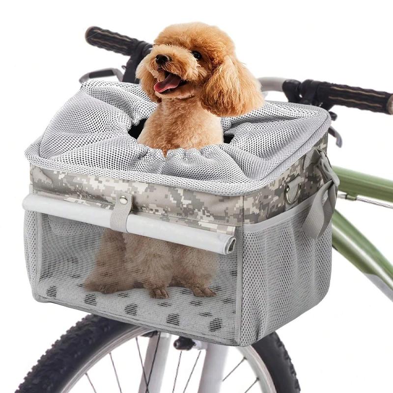 Dog Bike Basket, Small Medium Pets Dog Basket for with Breathable Mesh, Removable Bicycle Basket Front Handlebar Bicycle Basket