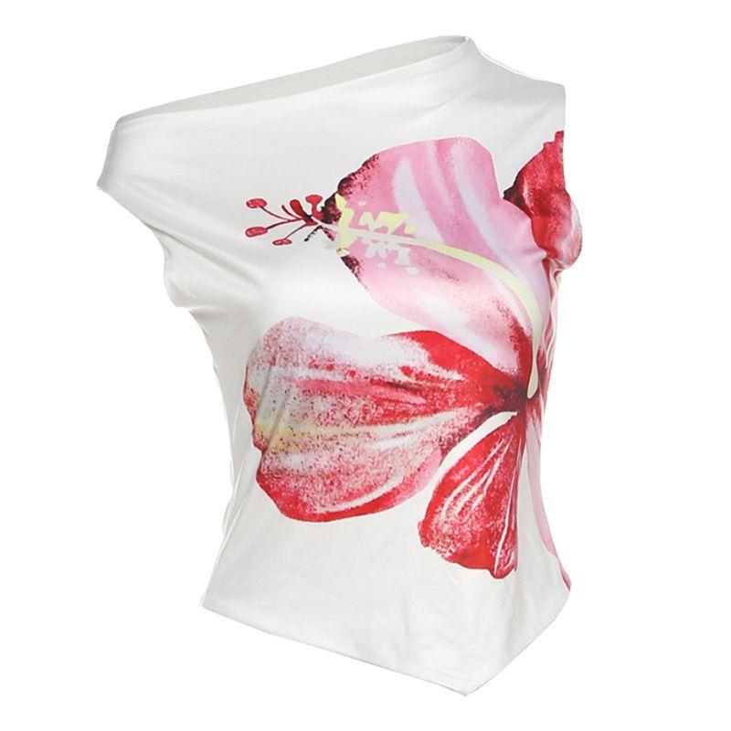 

# Sisjuly# Стиль островного отпуска Сладкий и пикантный Асимметричный жилет с цветочным принтом Юбка-многоярусный торт Наряд Женский White Vest(K25L72832) L