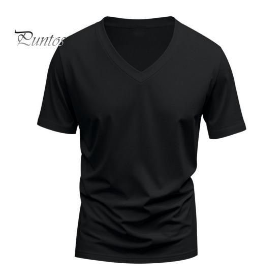 Мужская летняя футболка с короткими рукавами и V-образным вырезом, однотонная, быстросохнущая, свободная, средней длины, топ для занятий спортом, офиса, свиданий M чёрный