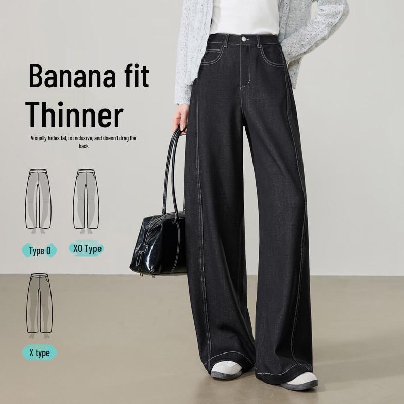 ESE-Y Dámské široké kalhoty s vysokým pasem z imitace denimu