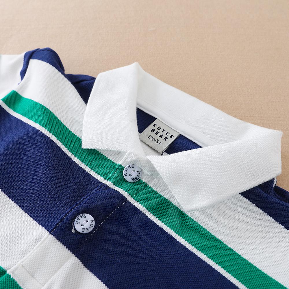 Polos Rayés pour Garçons 5-12 Ans Enfants Été Manches Courtes Col à Revers T-shirt Décontracté avec Badge Haut Uniforme Scolaire Enfant T-shirt