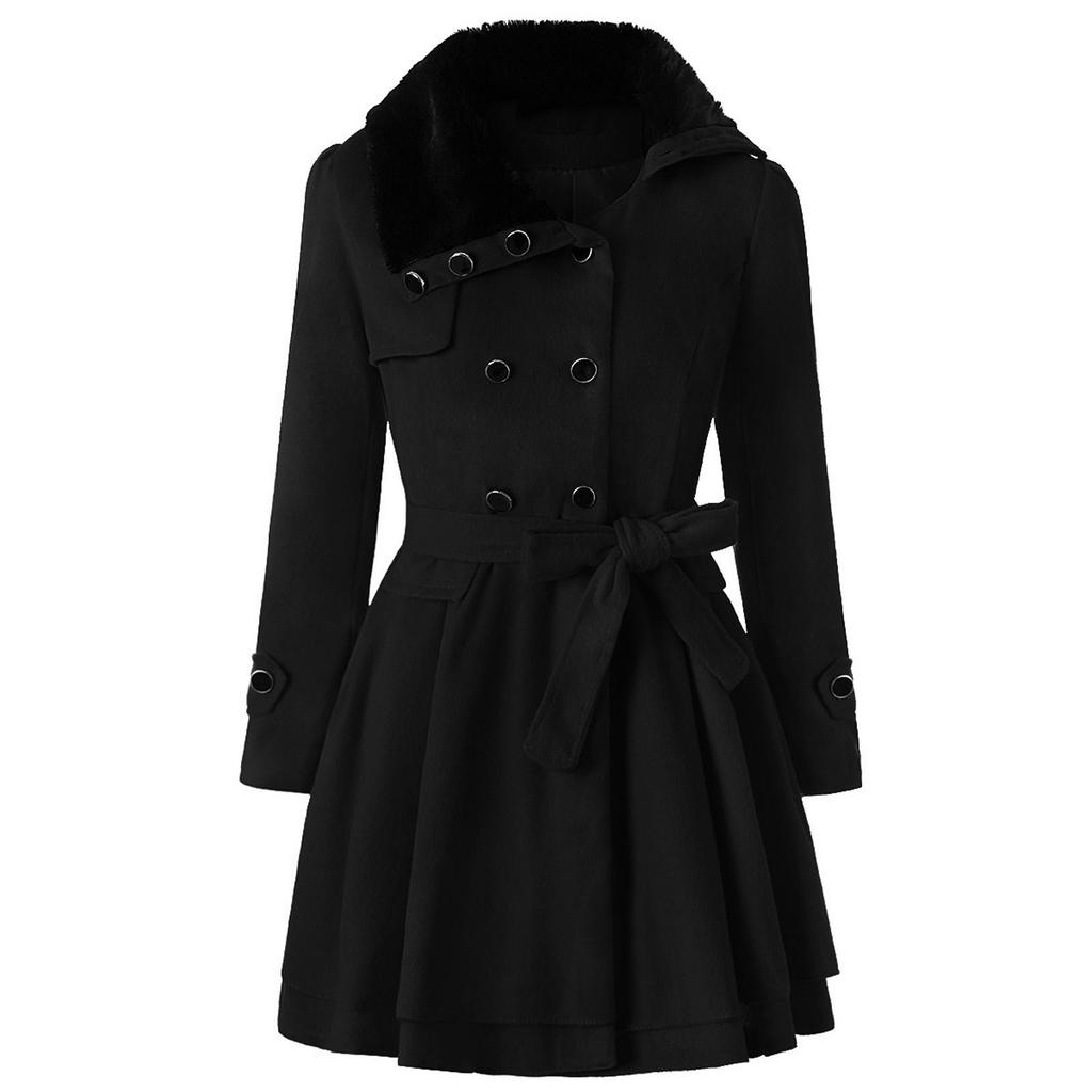 Damenmode-Revers-Zweireiher-Graben-Freizeitjacke aus dicker Wolle