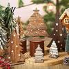 Rustic Holiday Desktop Decorations Wooden Christmas Tree Table Decoration Pine Tabletop Centerpiece Vintage Style Room Decor Farmhouse Tiered