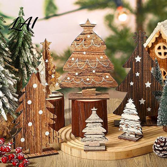 Rustic Holiday Desktop Decorations Wooden Christmas Tree Table Decoration Pine Tabletop Centerpiece Vintage Style Room Decor Farmhouse Tiered