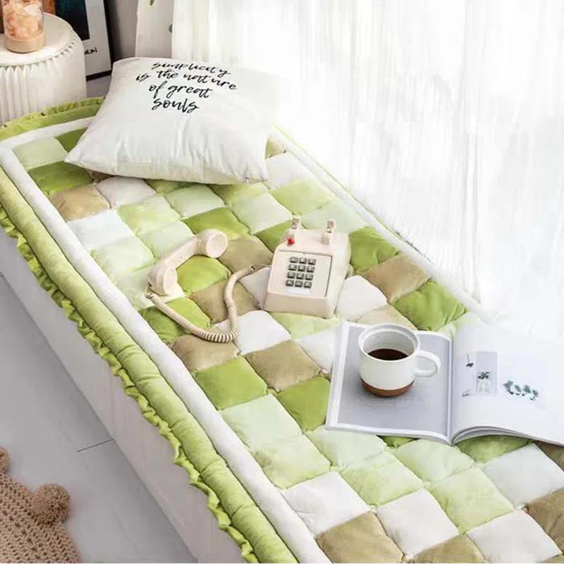 All-season Universal Plush Anti Slip Sofa Mat Color Blocking Checkered Sofa Cushion Bedroom Tatami Mat Children's Crawling Mat