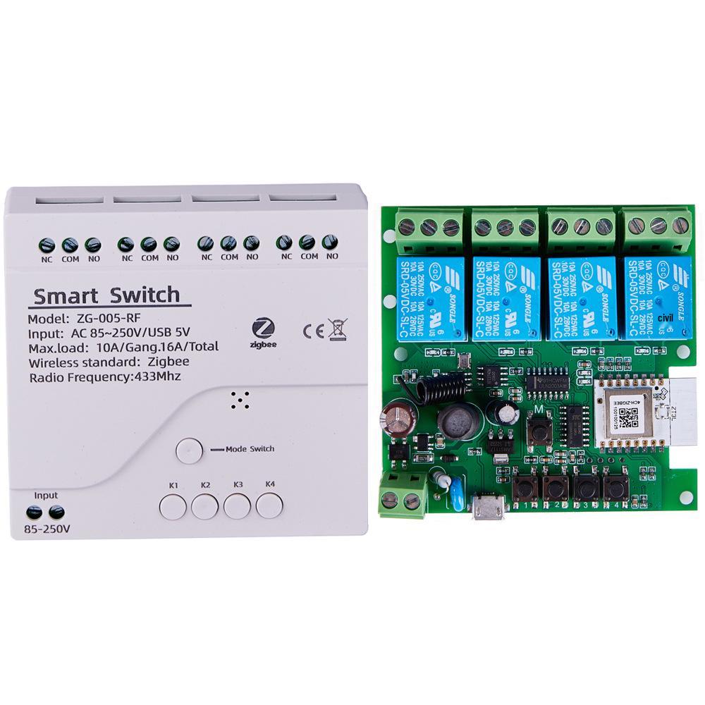 Zigbee 3.0 Tuya Smart 4-Way Relay Module: 12V/220V Jog, Interlock, Self-Locking, RF433 Compatible.