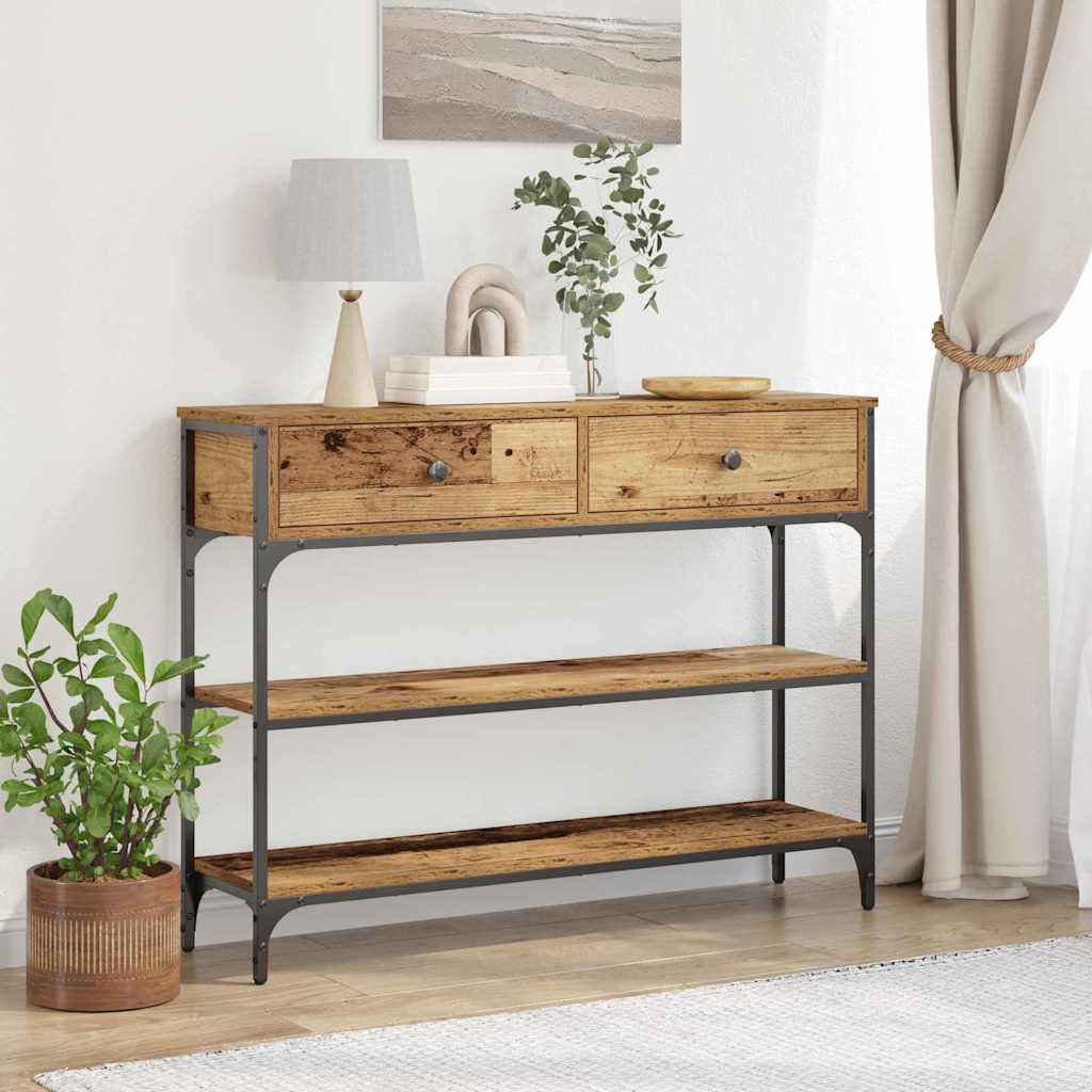 Industrial Console Table with Shelf Reclaimed Wood Look 100 x 25 x 75 cm Engineered Wood