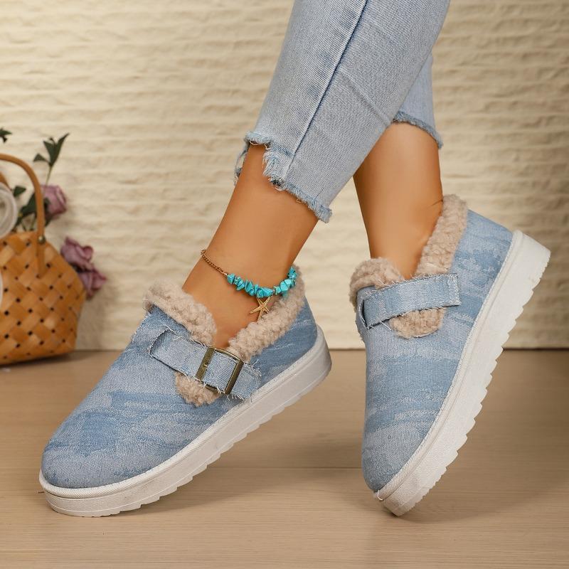 New plush and thickened wool cotton shoes for women's autumn and winter new warm one-pedal platform cotton shoes