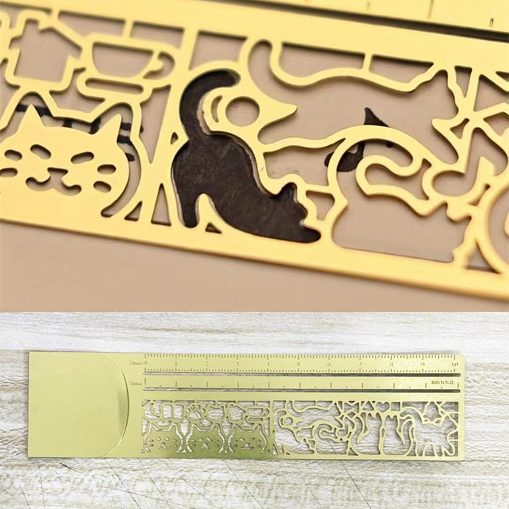 Kawaii Cat Ruler Hollow Metal Bookmark Ruler Multifunctional Ruler for Painting Drawing Diary Hand Account Tool Cute Gift
