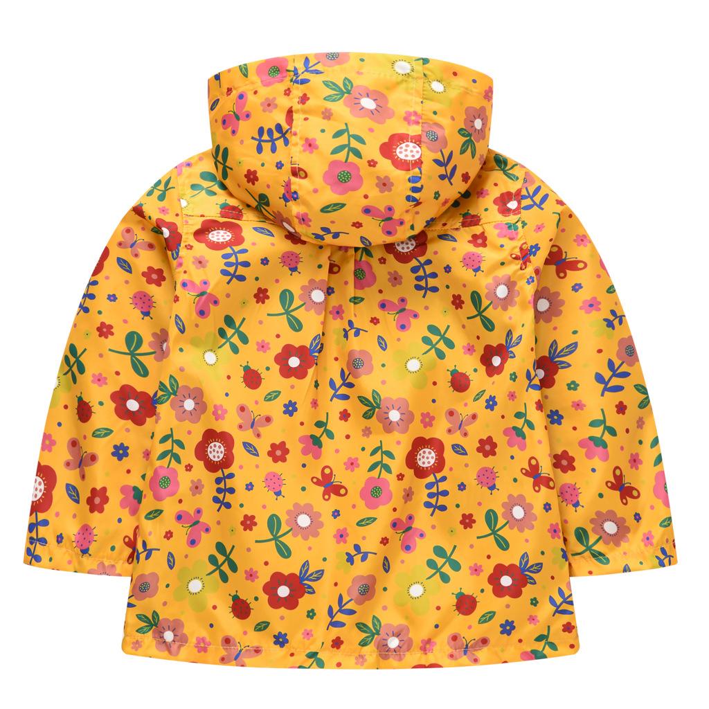 Children's Clothing Girls Cute Button Jacket Spring and Fall Children's Printed Long-sleeved Hooded Windbreaker Jacket