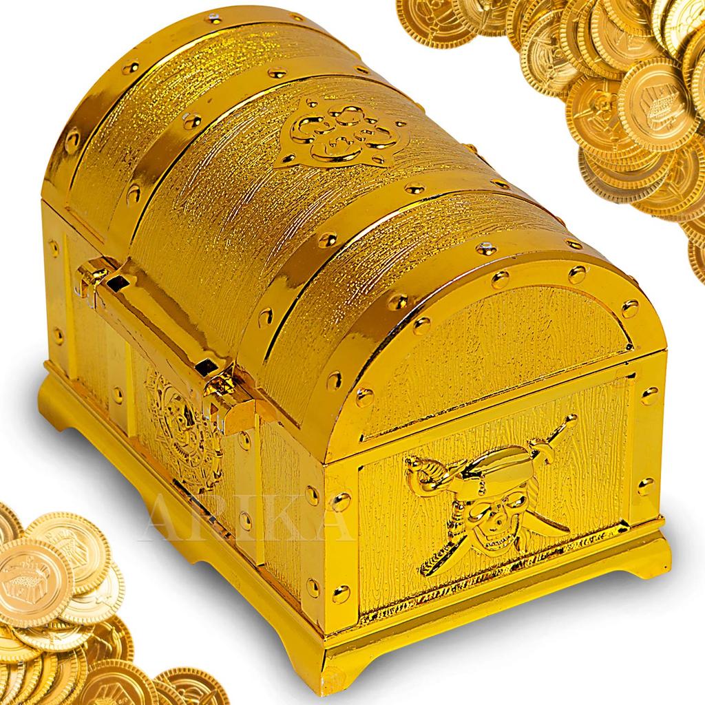 ARIKA Treasure Chest Toy Box Pirate Gold Coins Treasure Gold Coins Set of 100 (Gold)