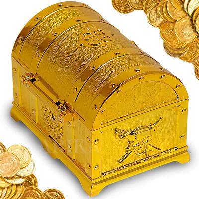 ARIKA Treasure Chest Toy Box Pirate Gold Coins Treasure Gold Coins Set of 100 (Gold)